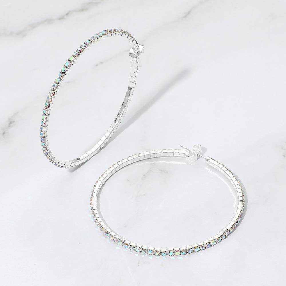 50mm Rhinestone Paved Hoop Earrings - Madeline Love - Flyclothing LLC