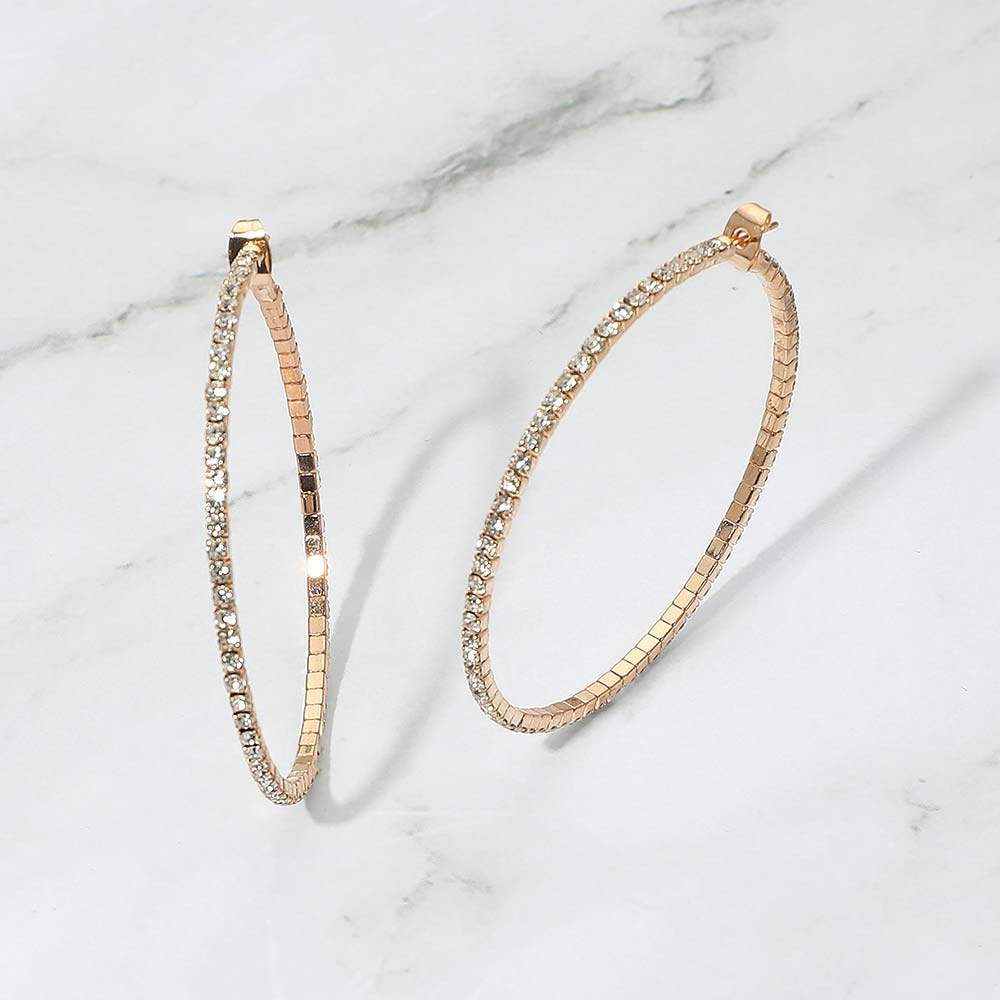 50mm Rhinestone Paved Hoop Earrings - Madeline Love - Flyclothing LLC
