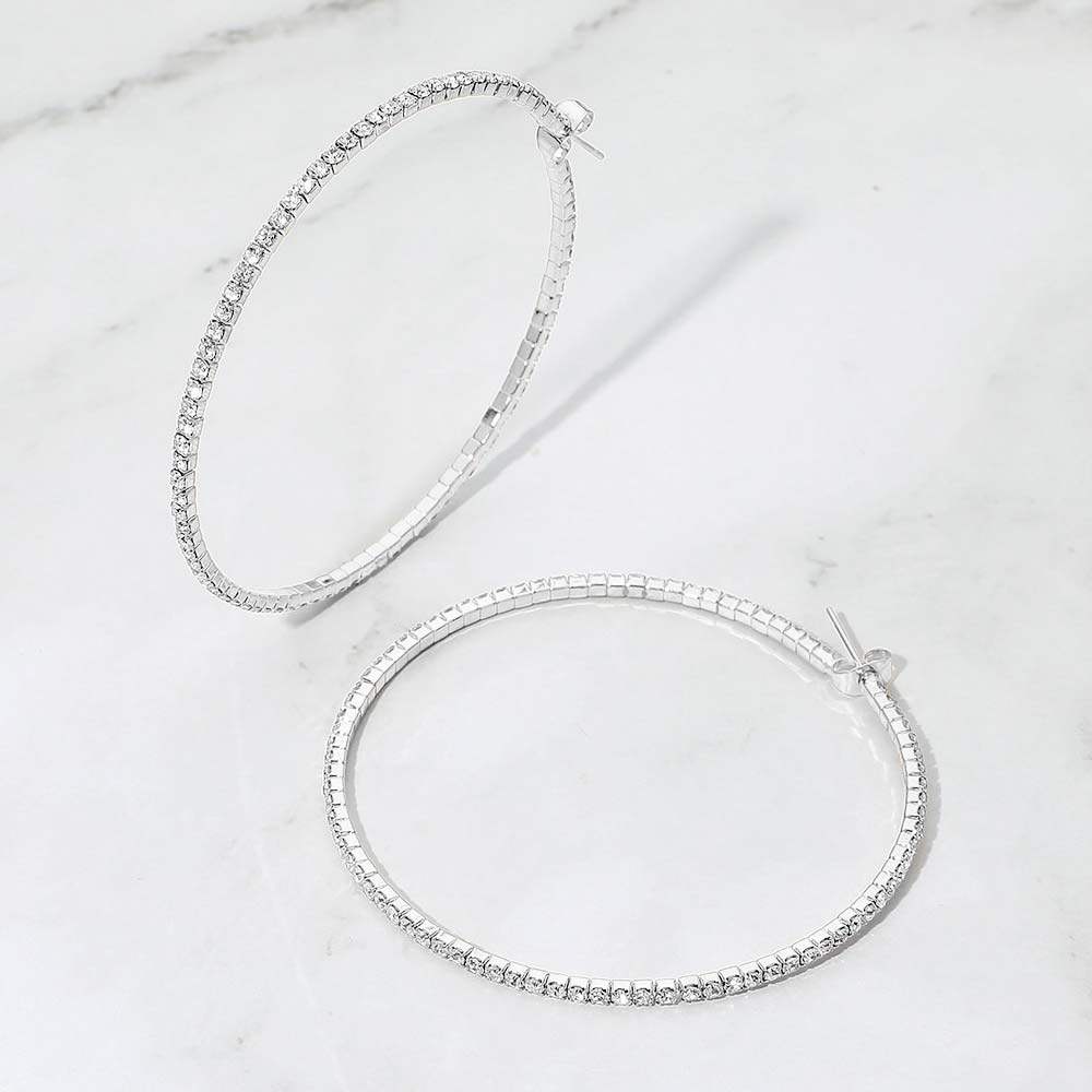 60mm Rhinestone Paved Hoop Earrings - Madeline Love - Flyclothing LLC