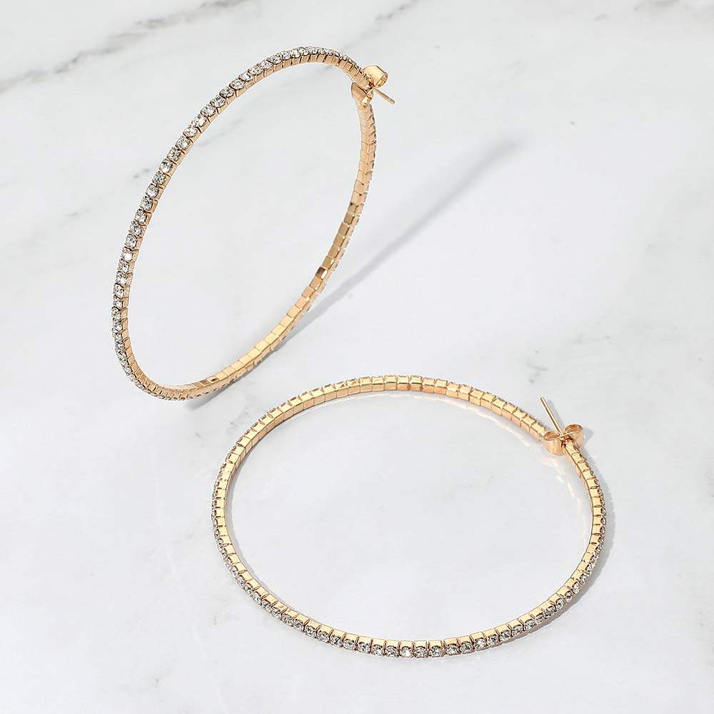 60mm Rhinestone Paved Hoop Earrings - Madeline Love - Flyclothing LLC