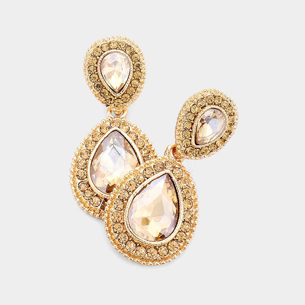 Rhinestone Trim Teardrop Evening Earrings - Madeline Love - Flyclothing LLC