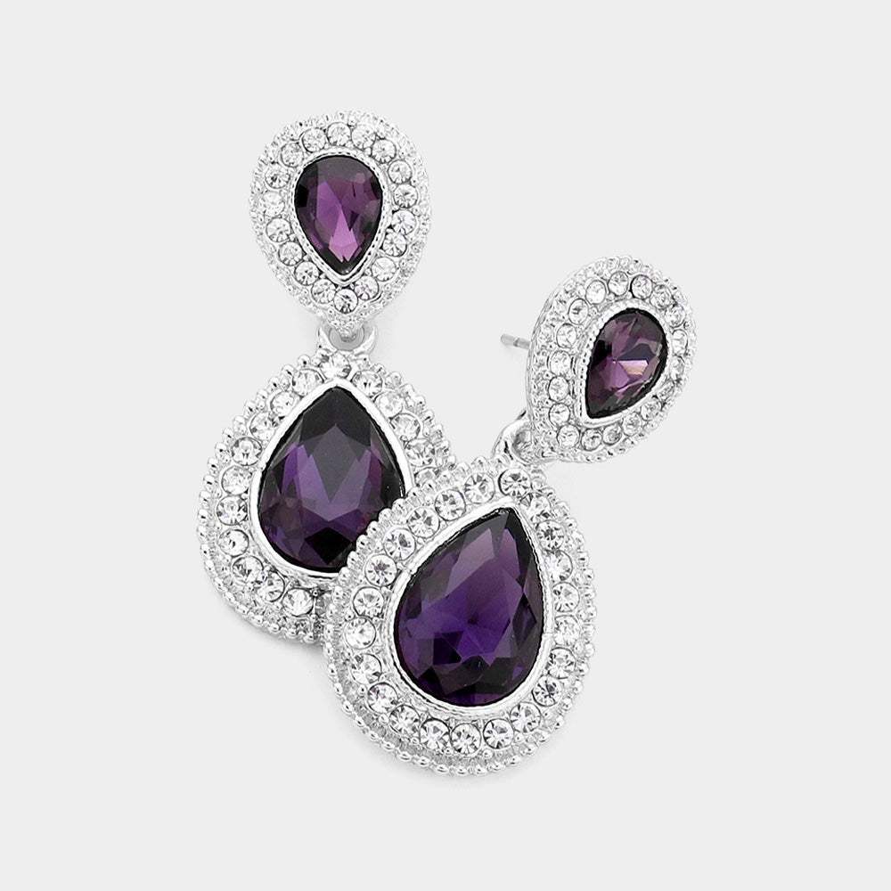 Rhinestone Trim Teardrop Evening Earrings - Madeline Love - Flyclothing LLC