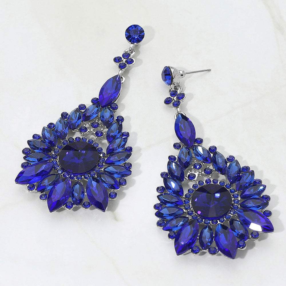 Elegant Marquise Round Stone Cluster Teardrop Evening Earrings - Madeline Love - Flyclothing LLC