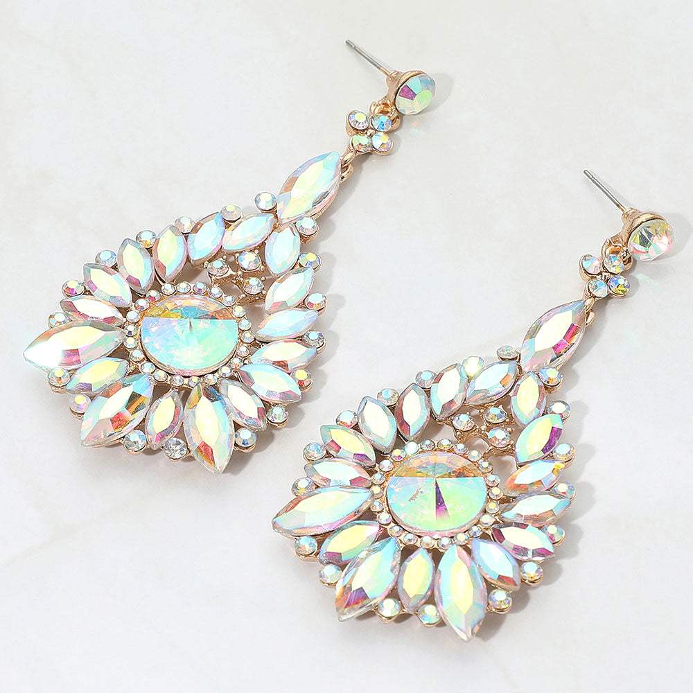 Elegant Marquise Round Stone Cluster Teardrop Evening Earrings - Madeline Love - Flyclothing LLC