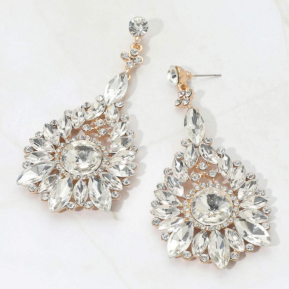 Elegant Marquise Round Stone Cluster Teardrop Evening Earrings - Madeline Love - Flyclothing LLC