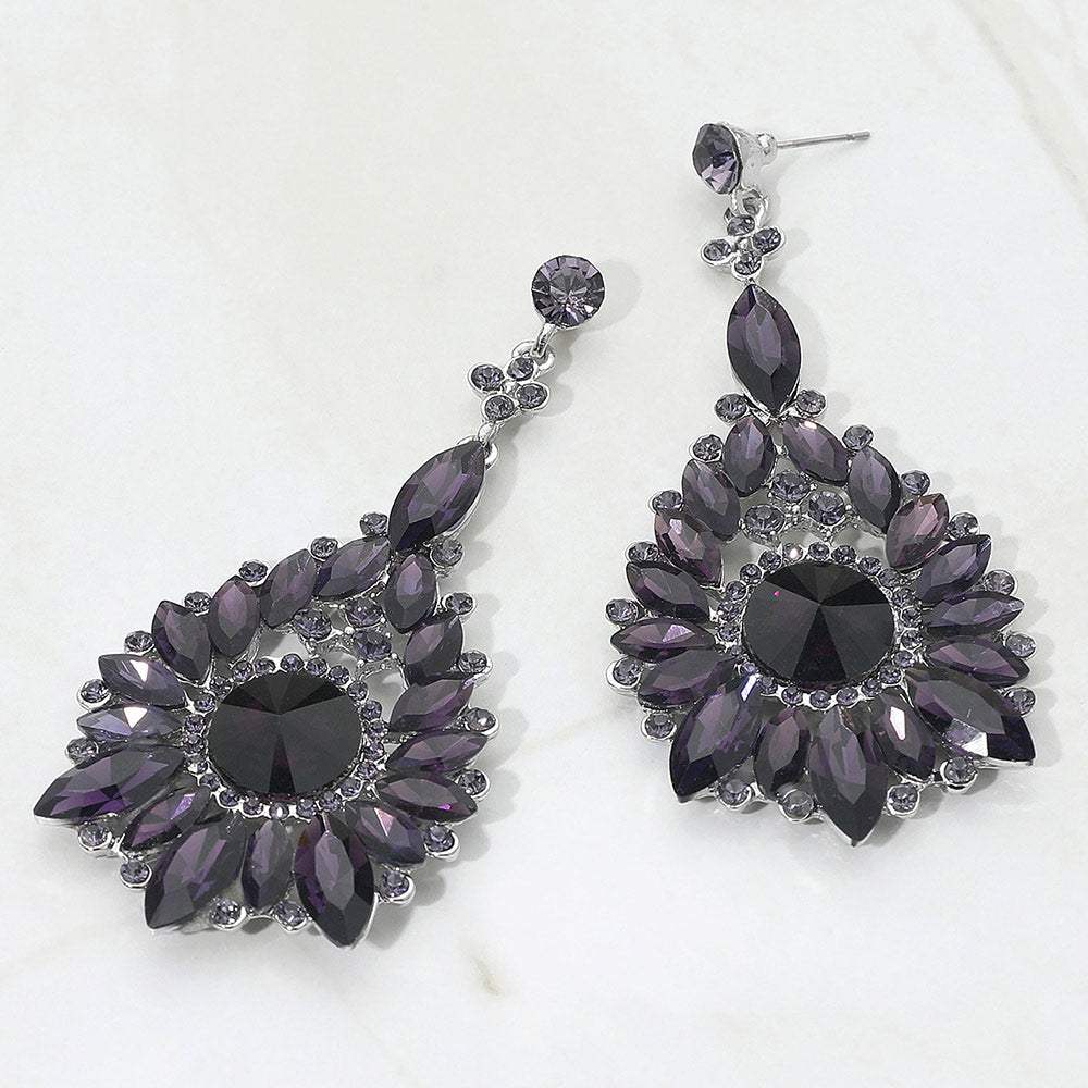Elegant Marquise Round Stone Cluster Teardrop Evening Earrings - Madeline Love - Flyclothing LLC
