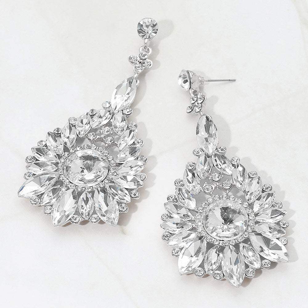 Elegant Marquise Round Stone Cluster Teardrop Evening Earrings - Madeline Love - Flyclothing LLC