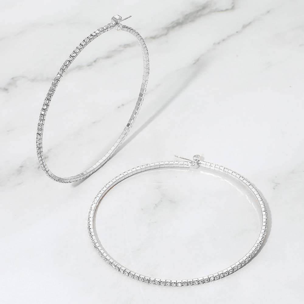 70mm Rhinestone Paved Hoop Earrings - Madeline Love - Flyclothing LLC