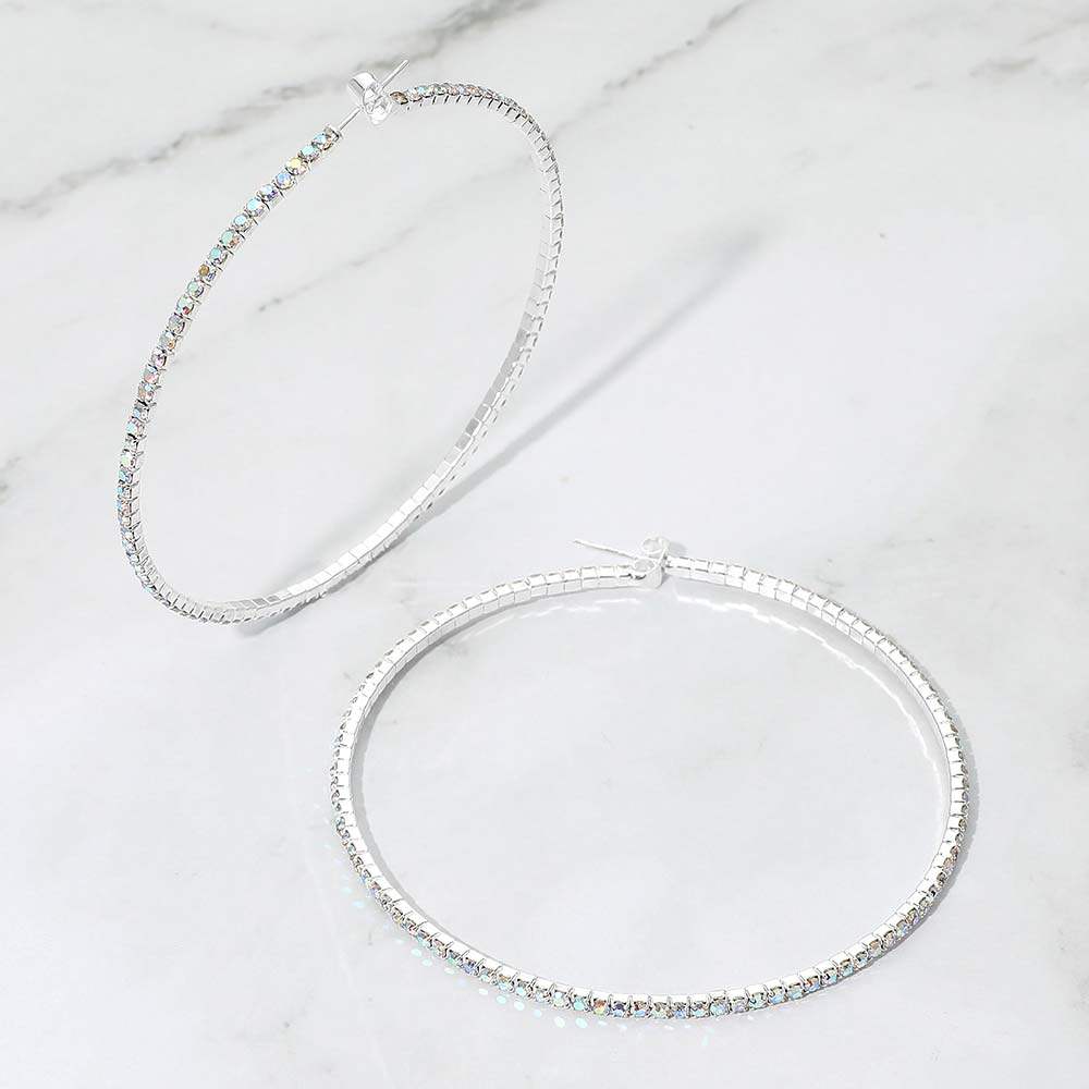 70mm Rhinestone Paved Hoop Earrings - Madeline Love - Flyclothing LLC