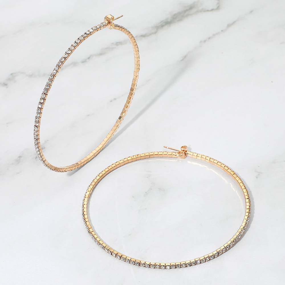 70mm Rhinestone Paved Hoop Earrings - Madeline Love - Flyclothing LLC