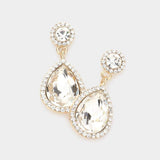 Rhinestone Trim Teardrop Crystal Evening Earrings - Madeline Love - Flyclothing LLC