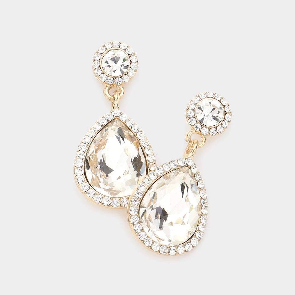 Rhinestone Trim Teardrop Crystal Evening Earrings - Madeline Love - Flyclothing LLC