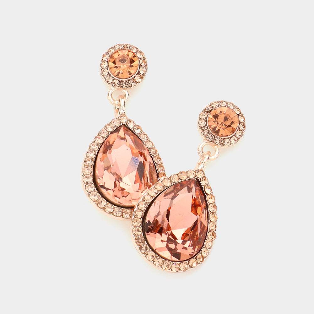 Rhinestone Trim Teardrop Crystal Evening Earrings - Madeline Love - Flyclothing LLC