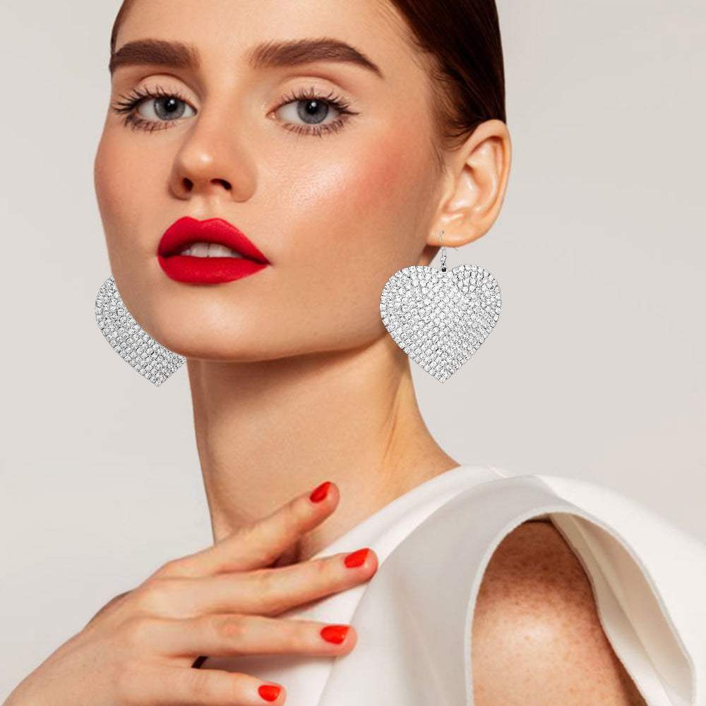 Rhinestone Heart Dangle Evening Earrings - Madeline Love - Flyclothing LLC
