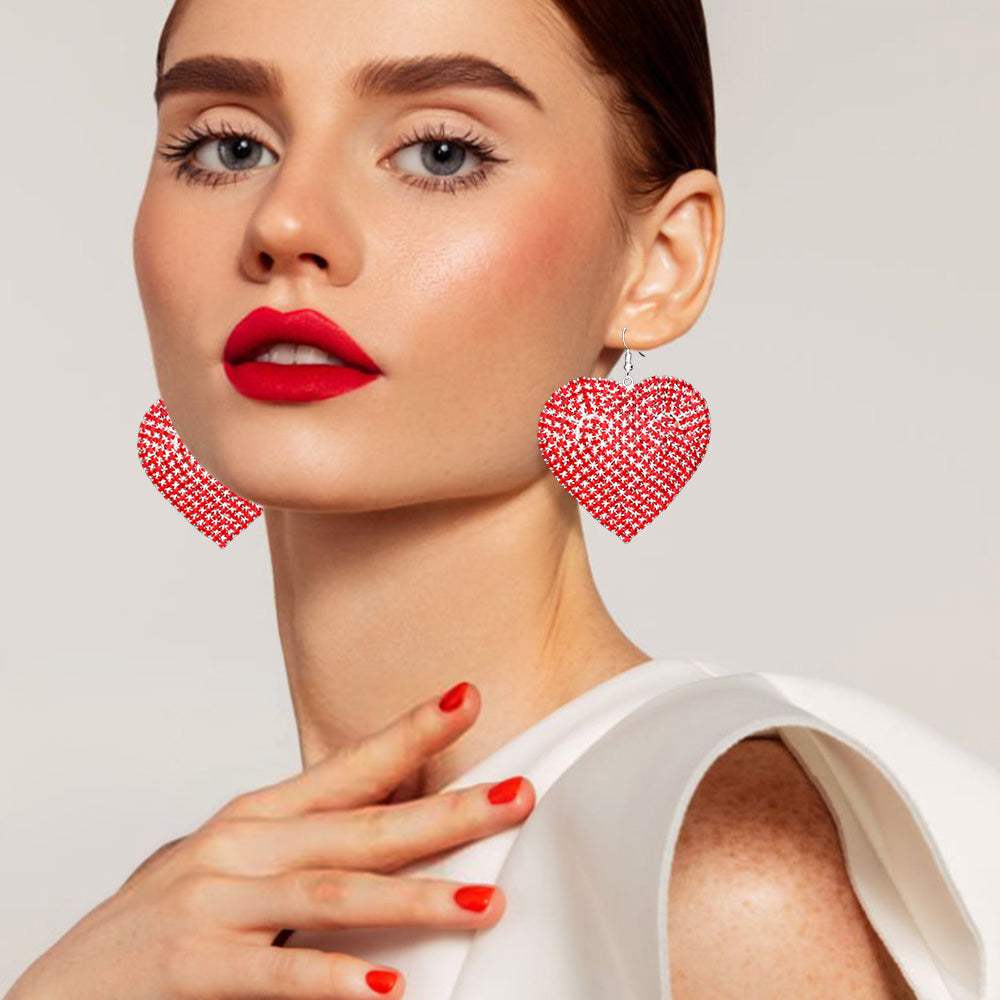 Rhinestone Heart Dangle Evening Earrings - Madeline Love - Flyclothing LLC