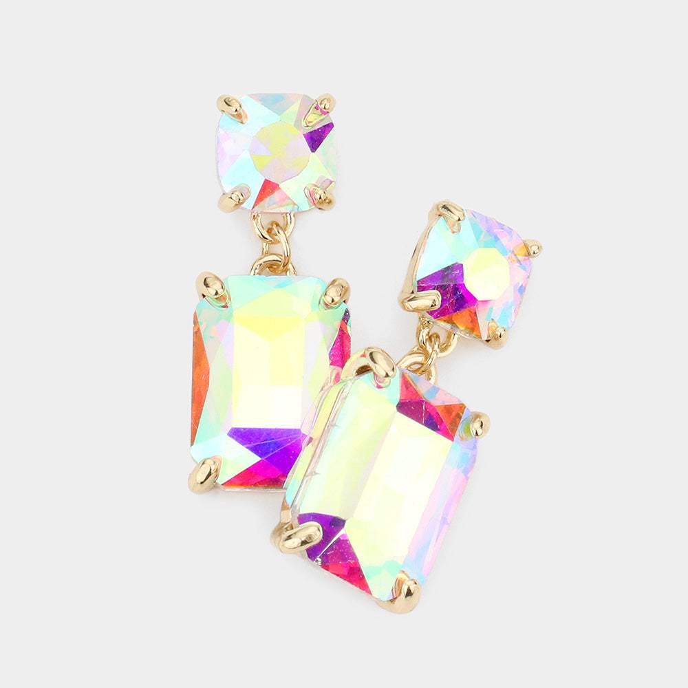 Square Rectangle Glass Stone Link Drop Dangle Earrings - Madeline Love - Flyclothing LLC