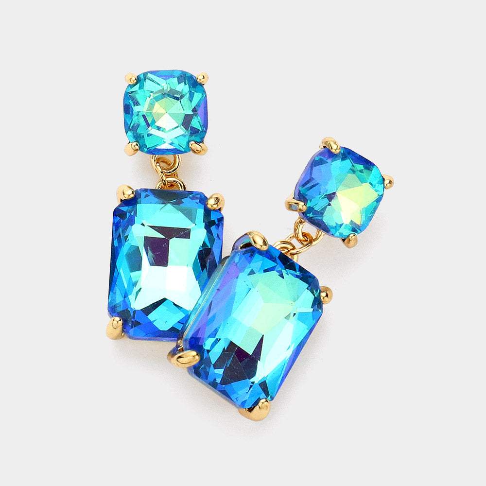 Square Rectangle Glass Stone Link Drop Dangle Earrings - Madeline Love - Flyclothing LLC