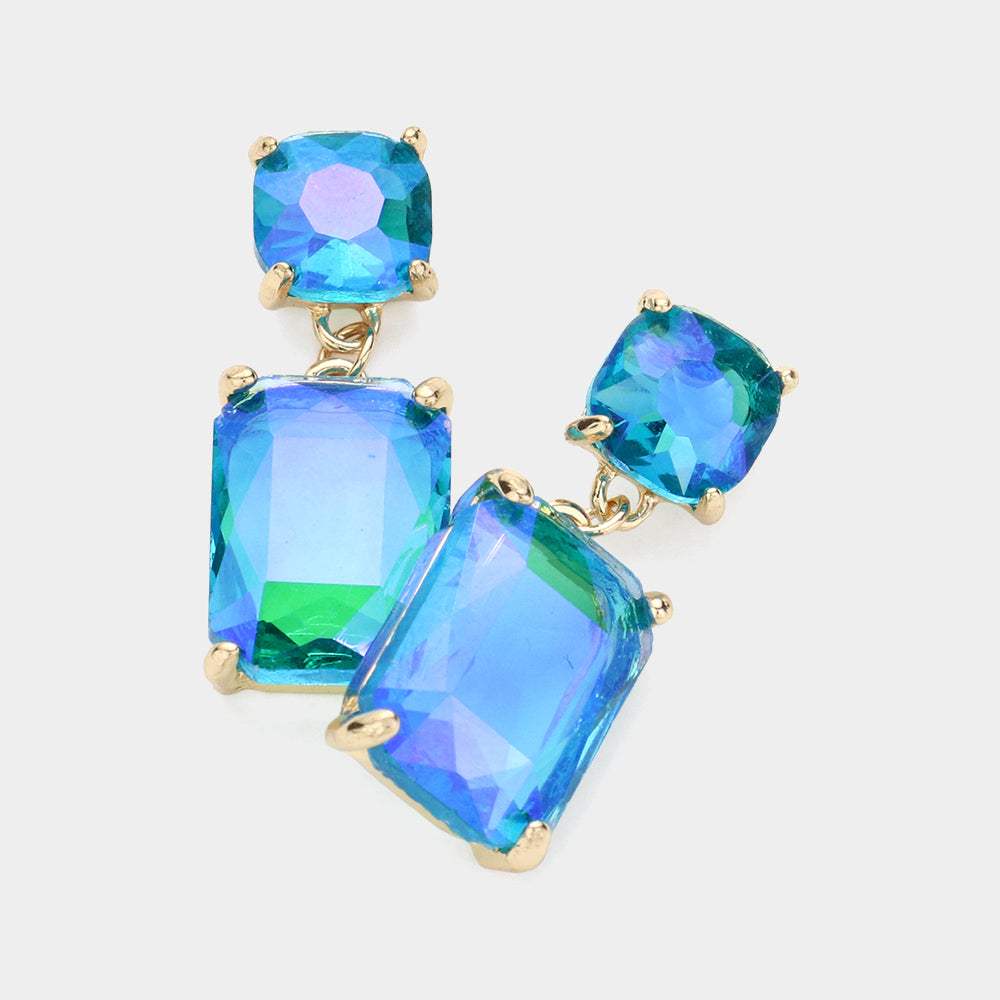Square Rectangle Glass Stone Link Drop Dangle Earrings - Madeline Love - Flyclothing LLC