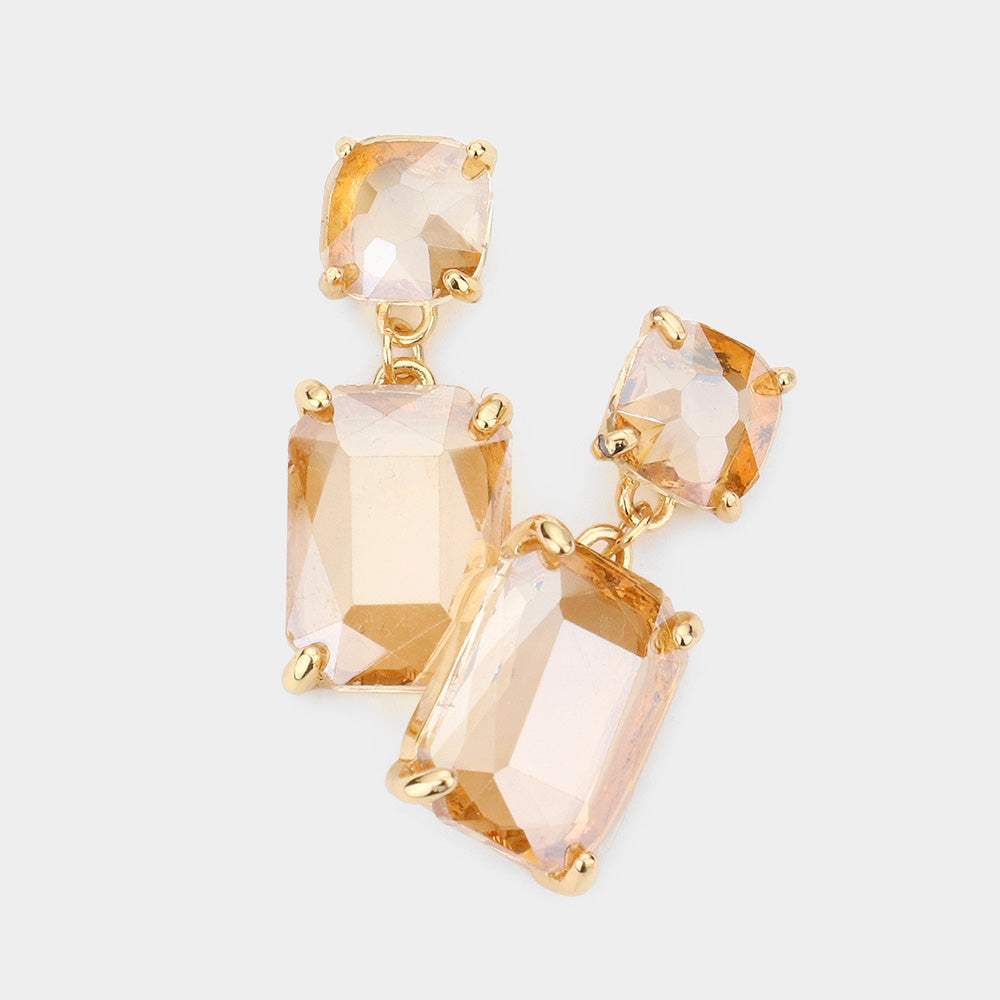 Square Rectangle Glass Stone Link Drop Dangle Earrings - Madeline Love - Flyclothing LLC
