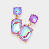 Square Rectangle Glass Stone Link Drop Dangle Earrings - Madeline Love - Flyclothing LLC