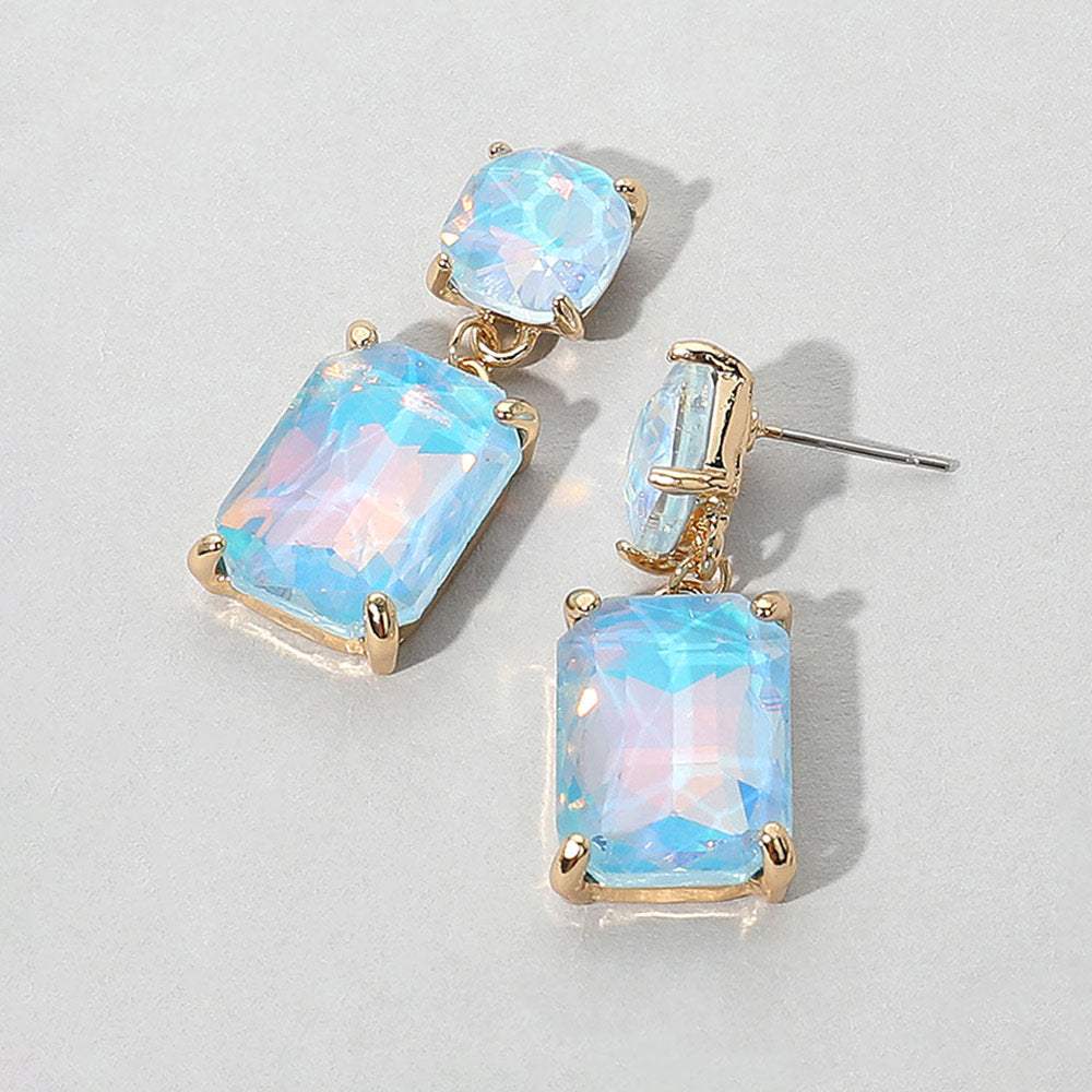 Square Rectangle Glass Stone Link Drop Dangle Earrings - Madeline Love - Flyclothing LLC