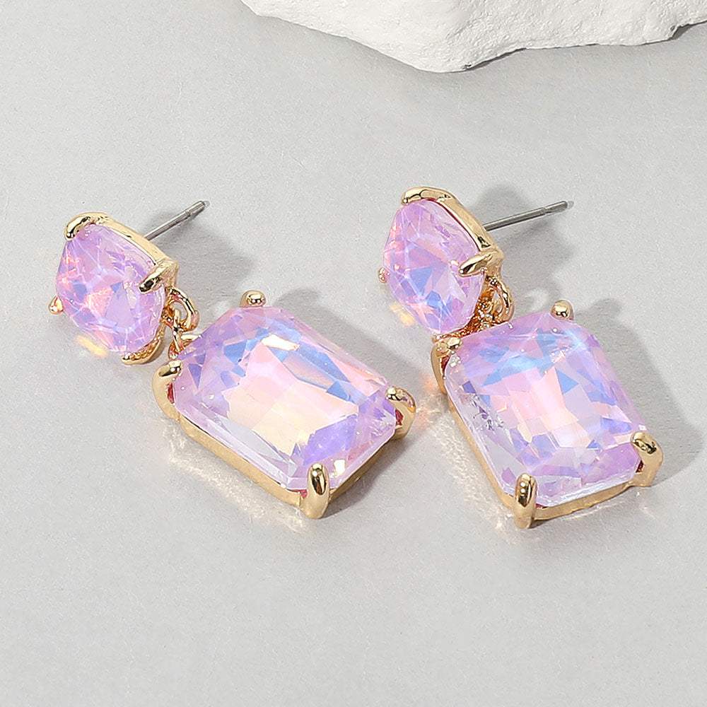 Square Rectangle Glass Stone Link Drop Dangle Earrings - Madeline Love - Flyclothing LLC