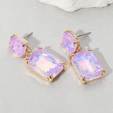 Square Rectangle Glass Stone Link Drop Dangle Earrings - Madeline Love - Flyclothing LLC