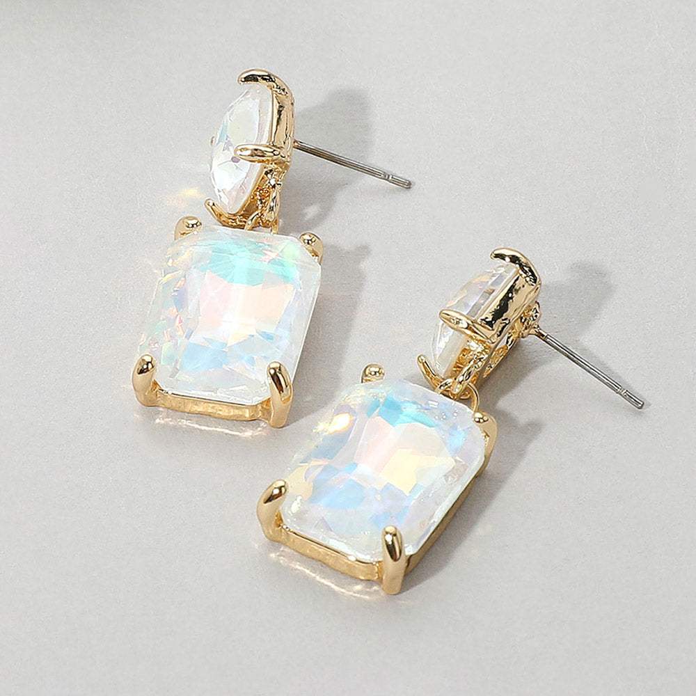Square Rectangle Glass Stone Link Drop Dangle Earrings - Madeline Love - Flyclothing LLC