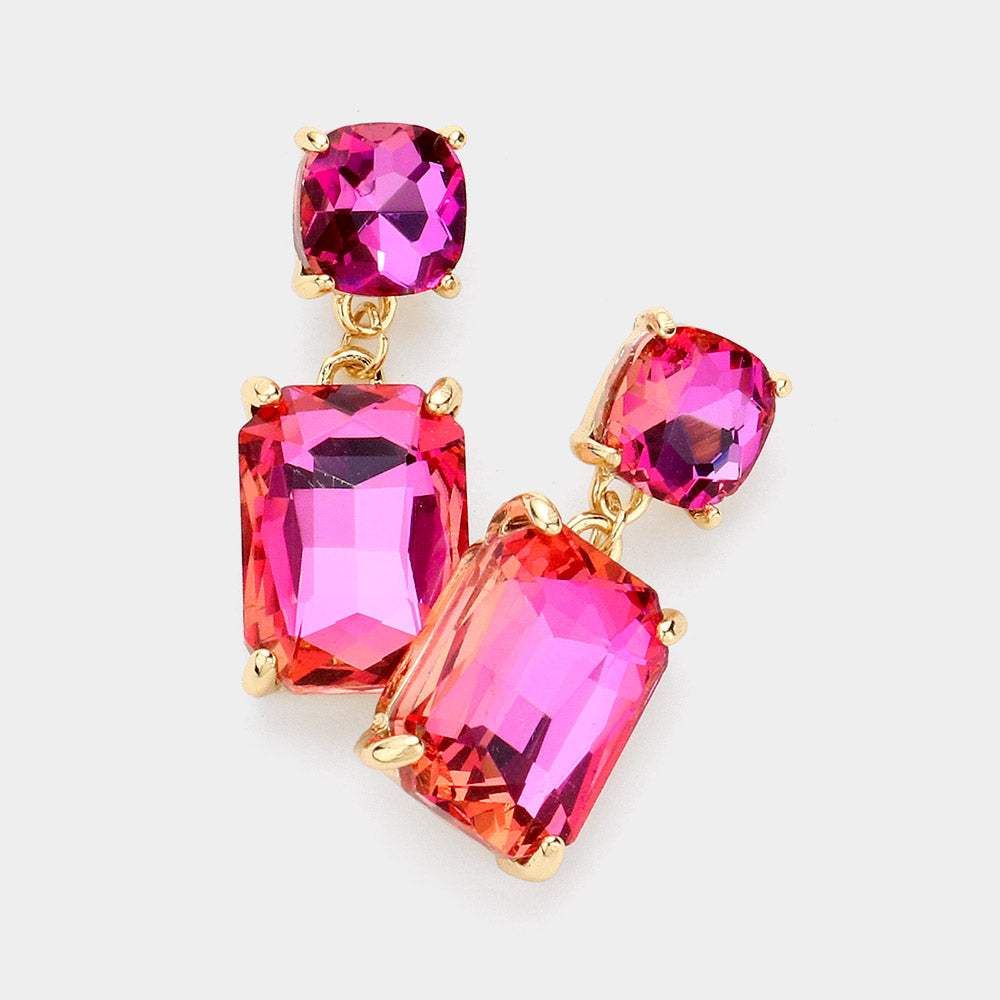 Square Rectangle Glass Stone Link Drop Dangle Earrings - Madeline Love - Flyclothing LLC