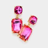 Square Rectangle Glass Stone Link Drop Dangle Earrings - Madeline Love - Flyclothing LLC