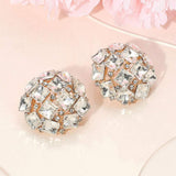 Square Stone Cluster Embellished Dome Evening Earrings - Madeline Love - Flyclothing LLC