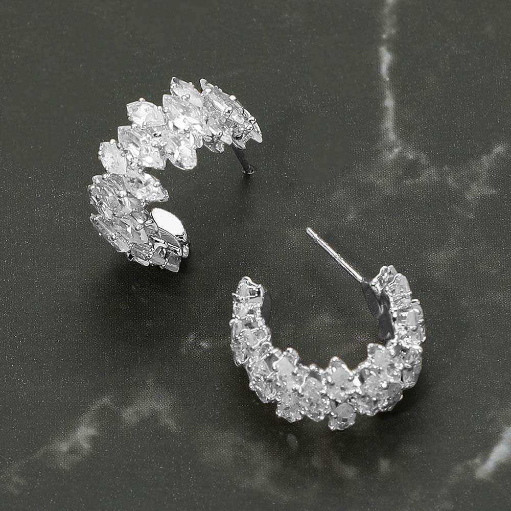 Marquise CZ Stone Cluster Embellished Evening Hoop Earrings - Madeline Love - Flyclothing LLC