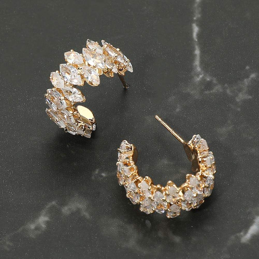 Marquise CZ Stone Cluster Embellished Evening Hoop Earrings - Madeline Love - Flyclothing LLC