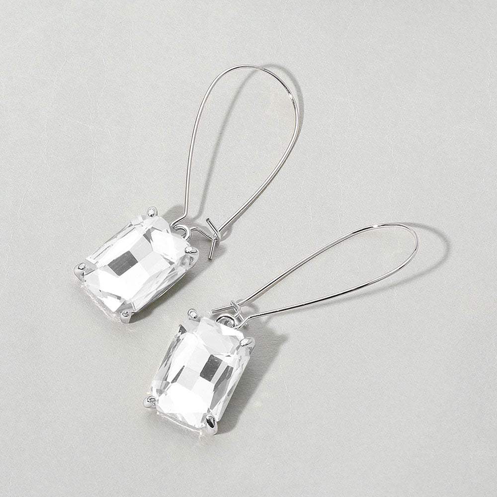 Emerald Cut Stone Dangle Evening Earrings - Madeline Love - Flyclothing LLC