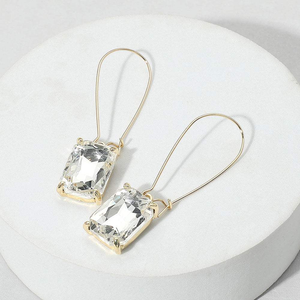 Emerald Cut Stone Dangle Evening Earrings - Madeline Love - Flyclothing LLC