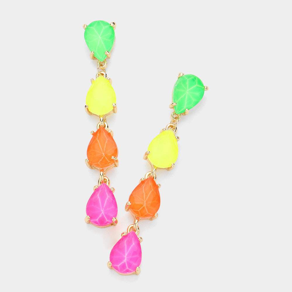 Teardrop Stone Link Dangle Evening Earrings - Madeline Love - Flyclothing LLC