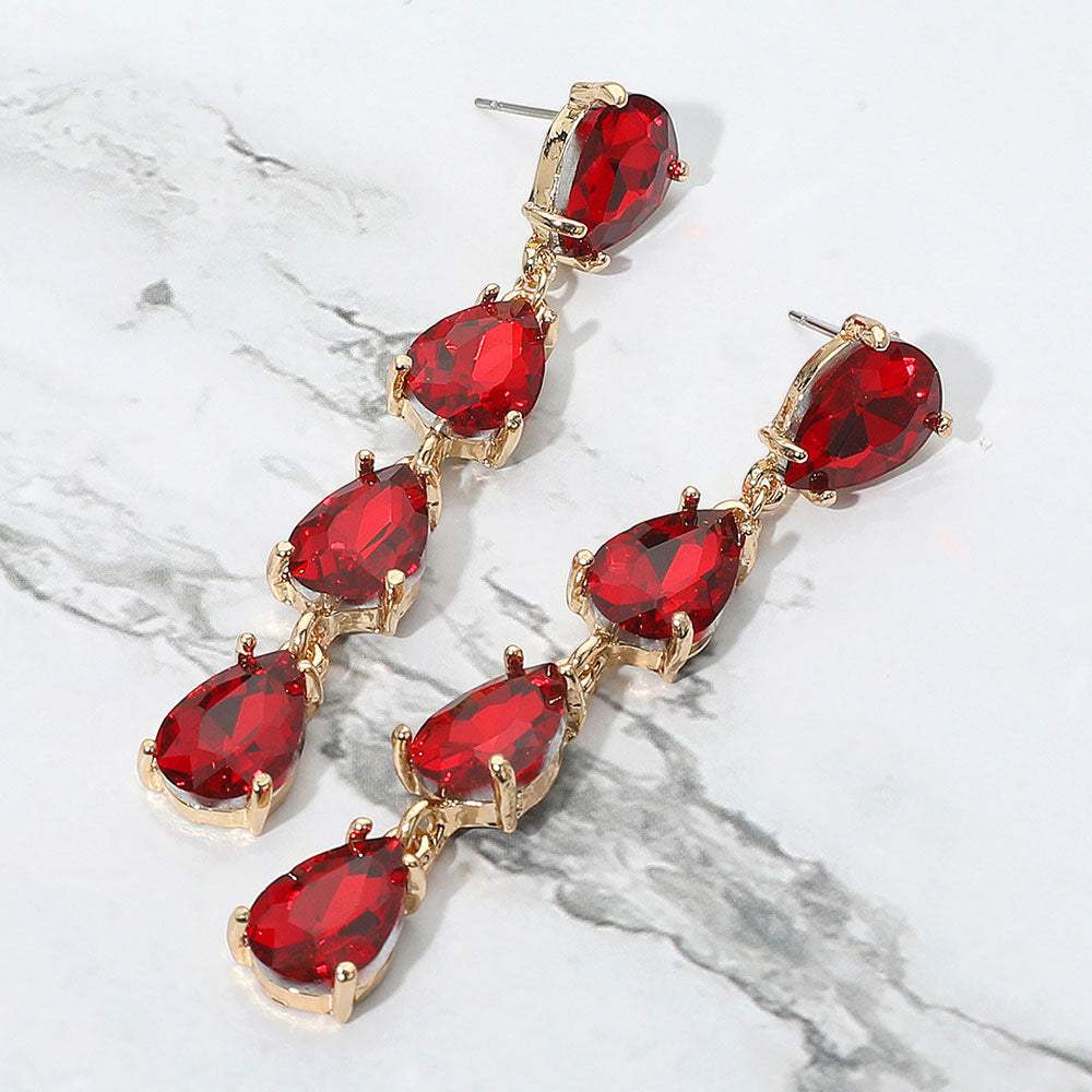 Teardrop Stone Link Dangle Evening Earrings - Madeline Love - Flyclothing LLC