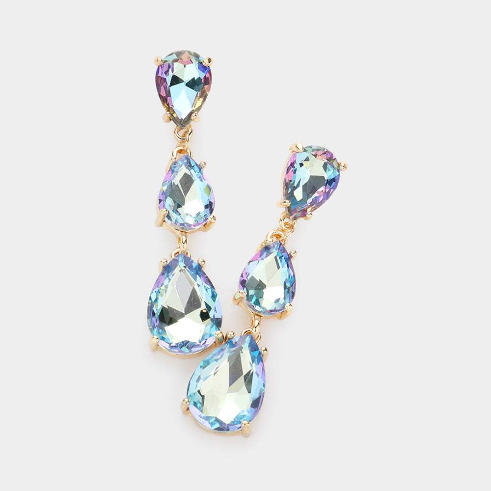 Teardrop Stone Link Dropdown Evening Earrings - Madeline Love - Flyclothing LLC