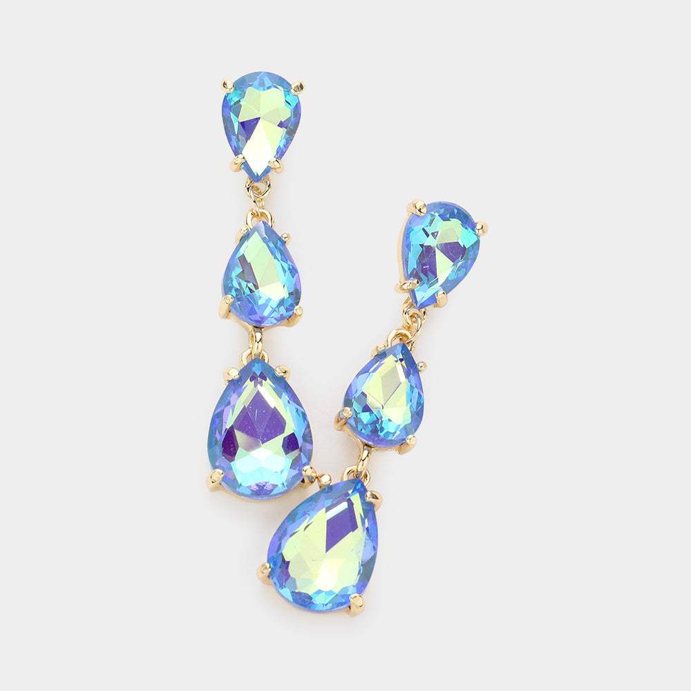 Teardrop Stone Link Dropdown Evening Earrings - Madeline Love - Flyclothing LLC