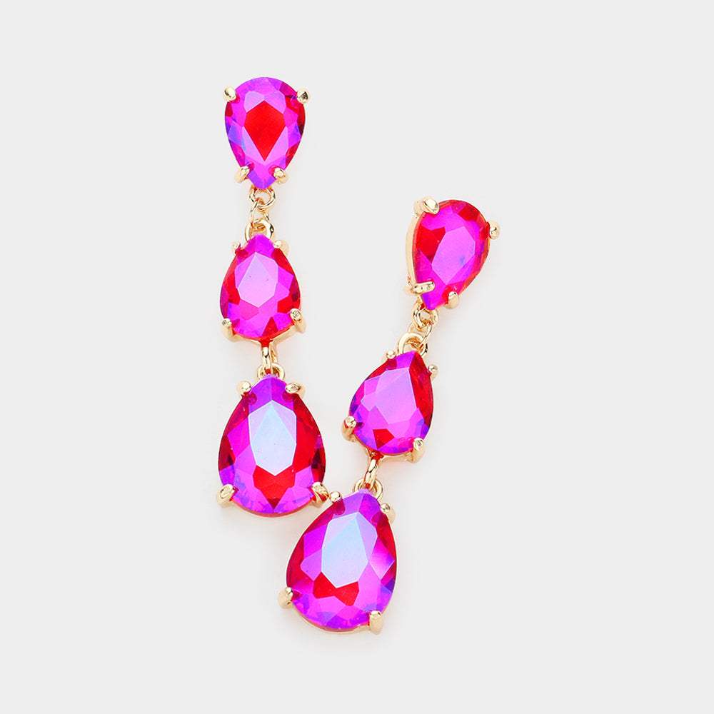 Teardrop Stone Link Dropdown Evening Earrings - Madeline Love - Flyclothing LLC
