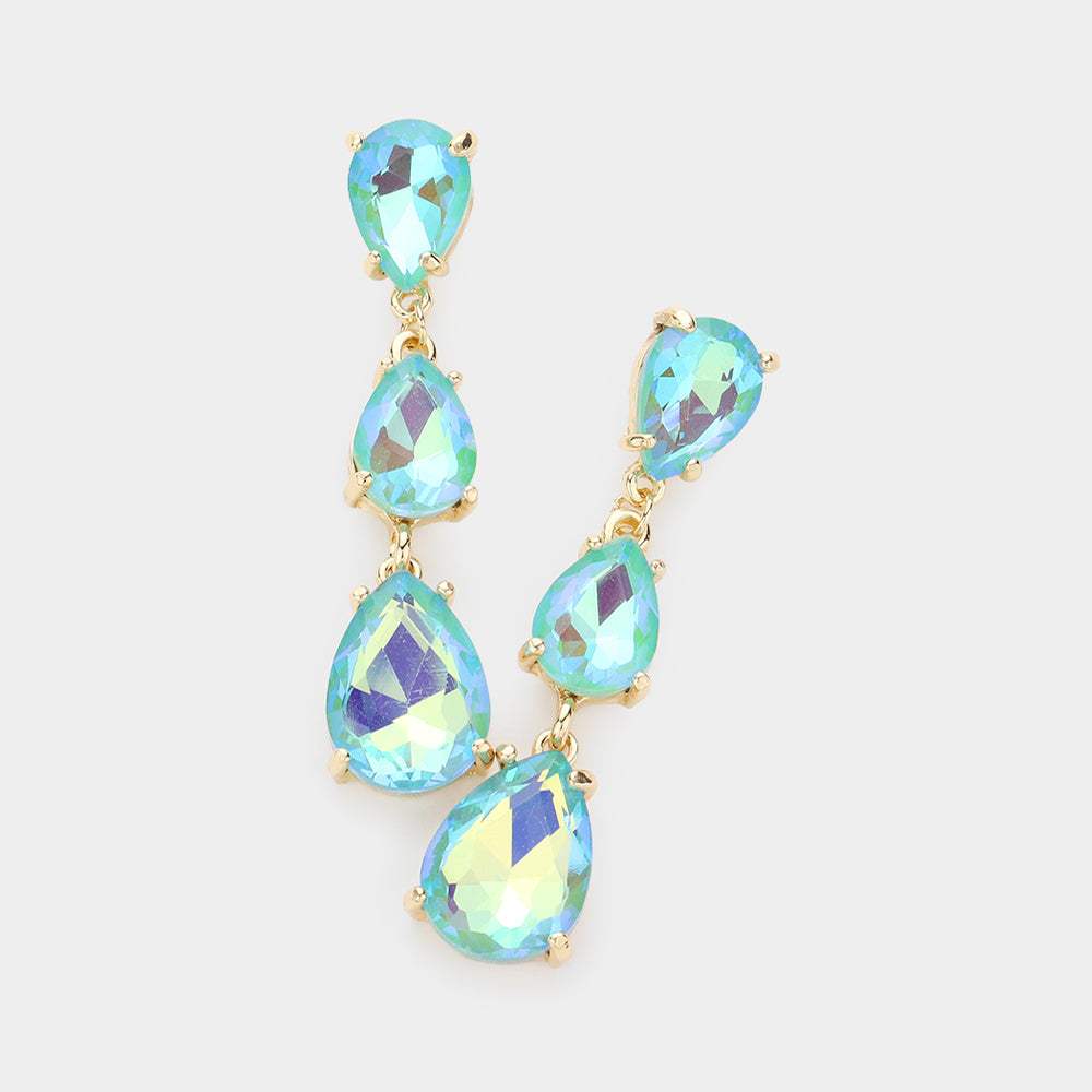 Teardrop Stone Link Dropdown Evening Earrings - Madeline Love - Flyclothing LLC