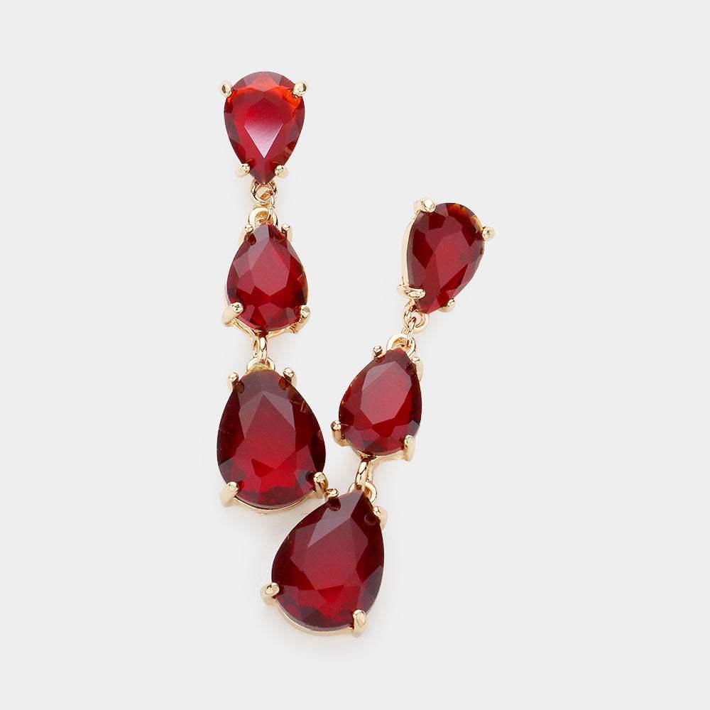 Teardrop Stone Link Dropdown Evening Earrings - Madeline Love - Flyclothing LLC