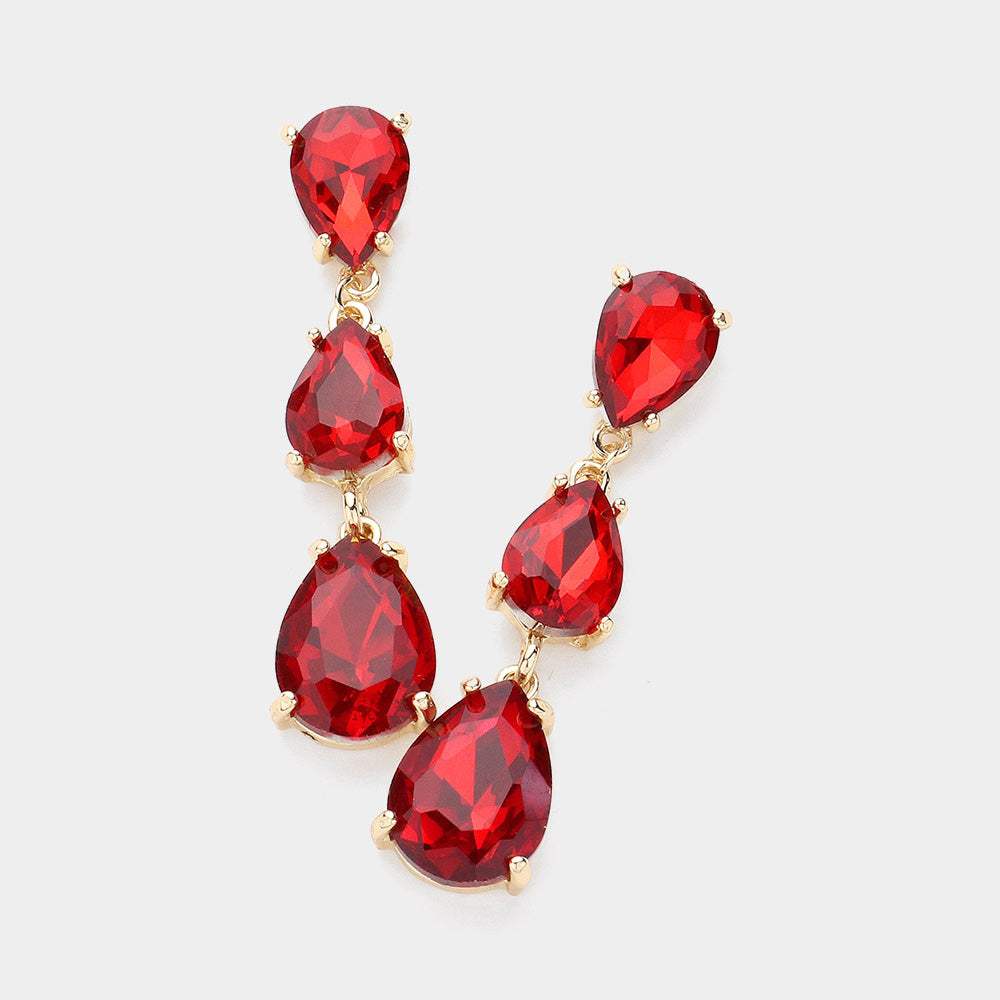 Teardrop Stone Link Dropdown Evening Earrings - Madeline Love - Flyclothing LLC