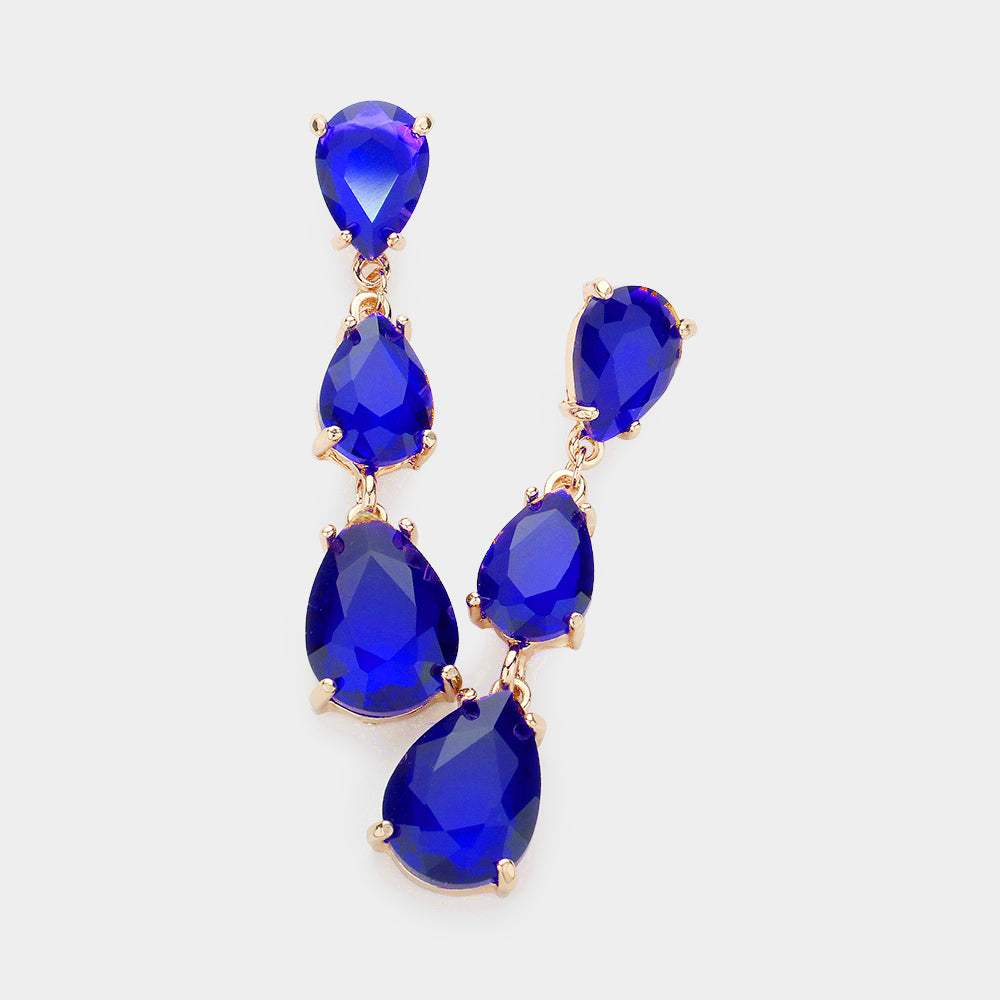 Teardrop Stone Link Dropdown Evening Earrings - Madeline Love - Flyclothing LLC
