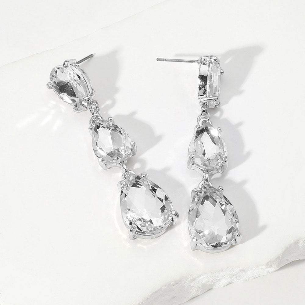 Teardrop Stone Link Dropdown Evening Earrings - Madeline Love - Flyclothing LLC