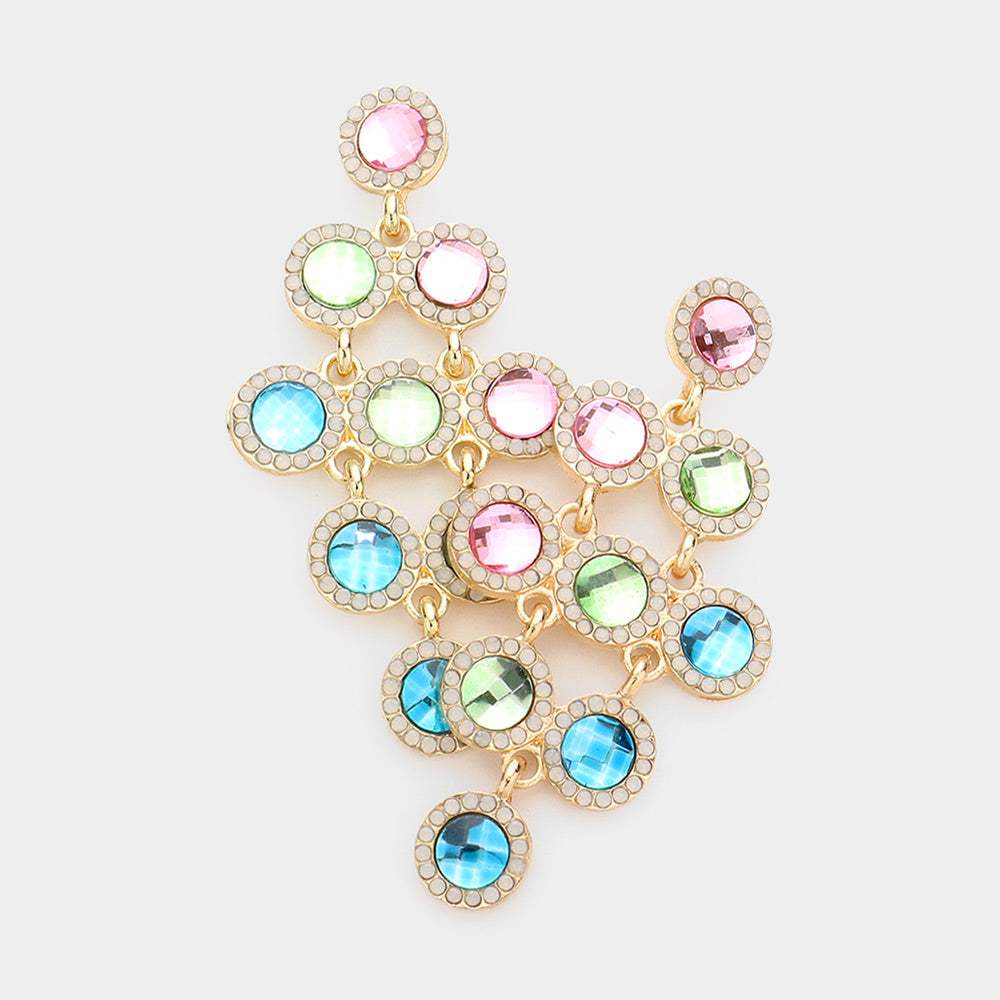 Round Stone Cluster Vine Dangle Evening Earrings - Madeline Love - Flyclothing LLC