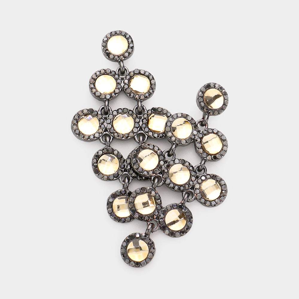 Round Stone Cluster Vine Dangle Evening Earrings - Madeline Love - Flyclothing LLC