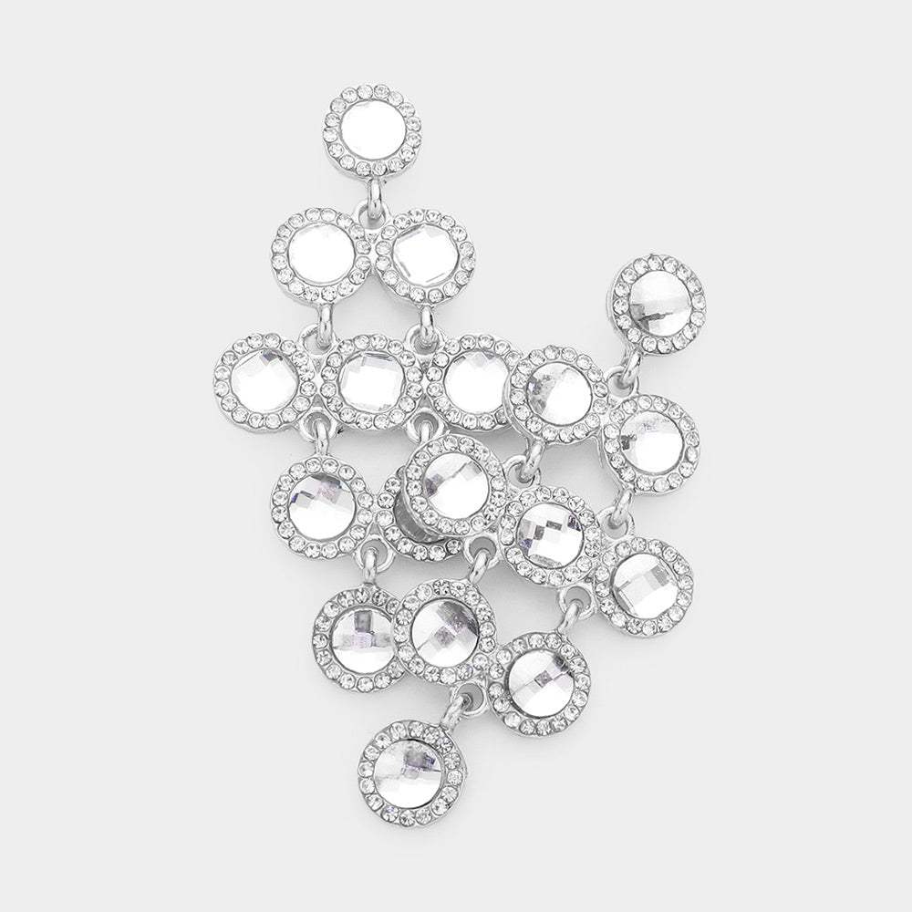 Round Stone Cluster Vine Dangle Evening Earrings - Madeline Love - Flyclothing LLC