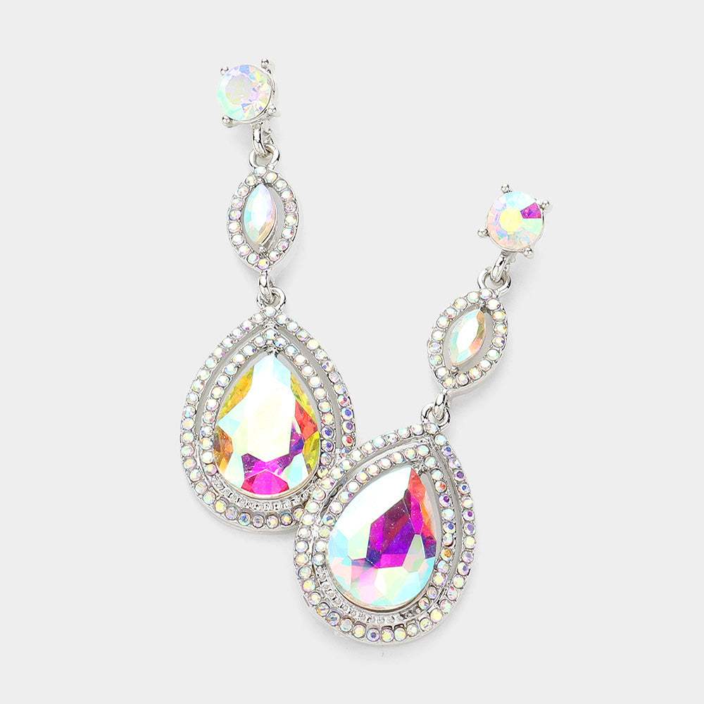 Glass Crystal Teardrop Evening Earrings - Madeline Love - Flyclothing LLC