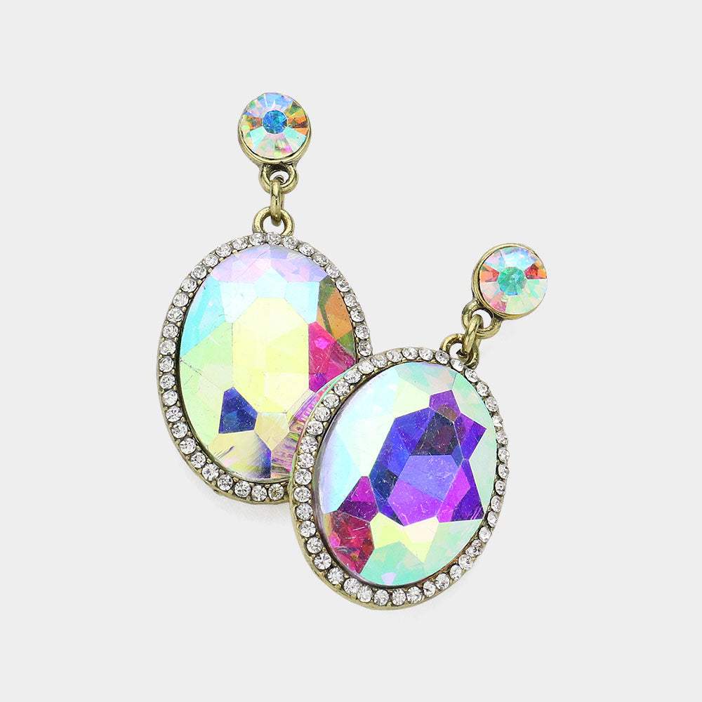 Oval Glass Crystal Stone Evening Earrings - Madeline Love - Flyclothing LLC